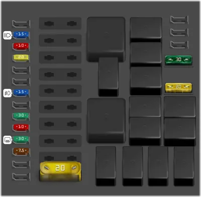 Diagrama de fusibles de Fiat 500 2015 CENTRALITA DEL COMPARTIMENTO DEL MOTOR