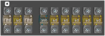 Diagrama de fusibles de Land Rover Range Rover 2014 Evoque Caja de fusibles en el motor (Vista lateral)