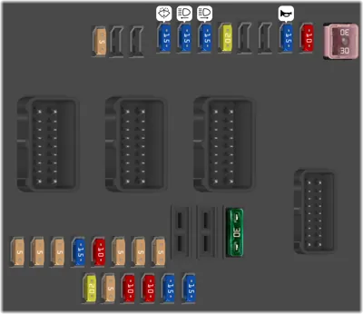 Diagrama de fusibles de Peugeot 508 2016 Fusibles situados en el compartimento motor