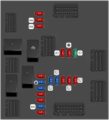 Diagrama de fusibles de Renault Koleos 2014 Caja de fusibles en el compartimento del motor #1