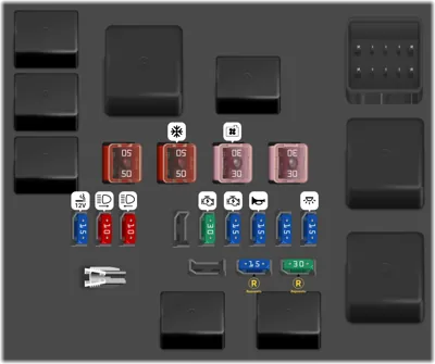 Diagrama de fusibles de Toyota Echo 2005 Caja de fusibles del compartimiento del motor