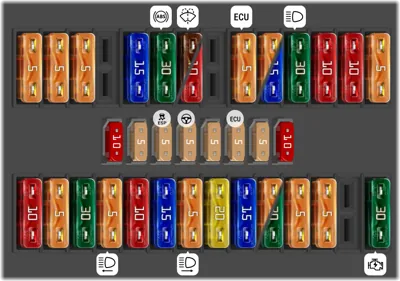 Diagrama de fusibles de Volkswagen Transporter 2011 Panel de fusibles del motor (hasta Abril 2011)